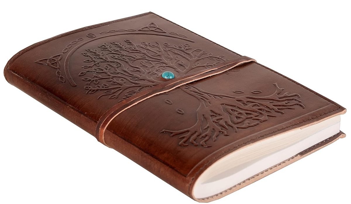 IndiFash - Refillable Leather Diary - Feather with Birds, Leaf of Tree Embossed with Quote 125 GSM Plain 200 Papers Notepad for Men and Women - Size 6 x 8.5 Inch (Tree Embossed) thumbnail 3