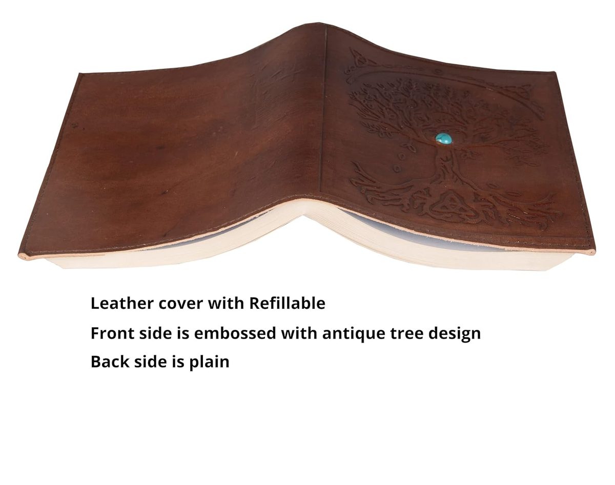 IndiFash - Refillable Leather Diary - Feather with Birds, Leaf of Tree Embossed with Quote 125 GSM Plain 200 Papers Notepad for Men and Women - Size 6 x 8.5 Inch (Tree Embossed) thumbnail 4