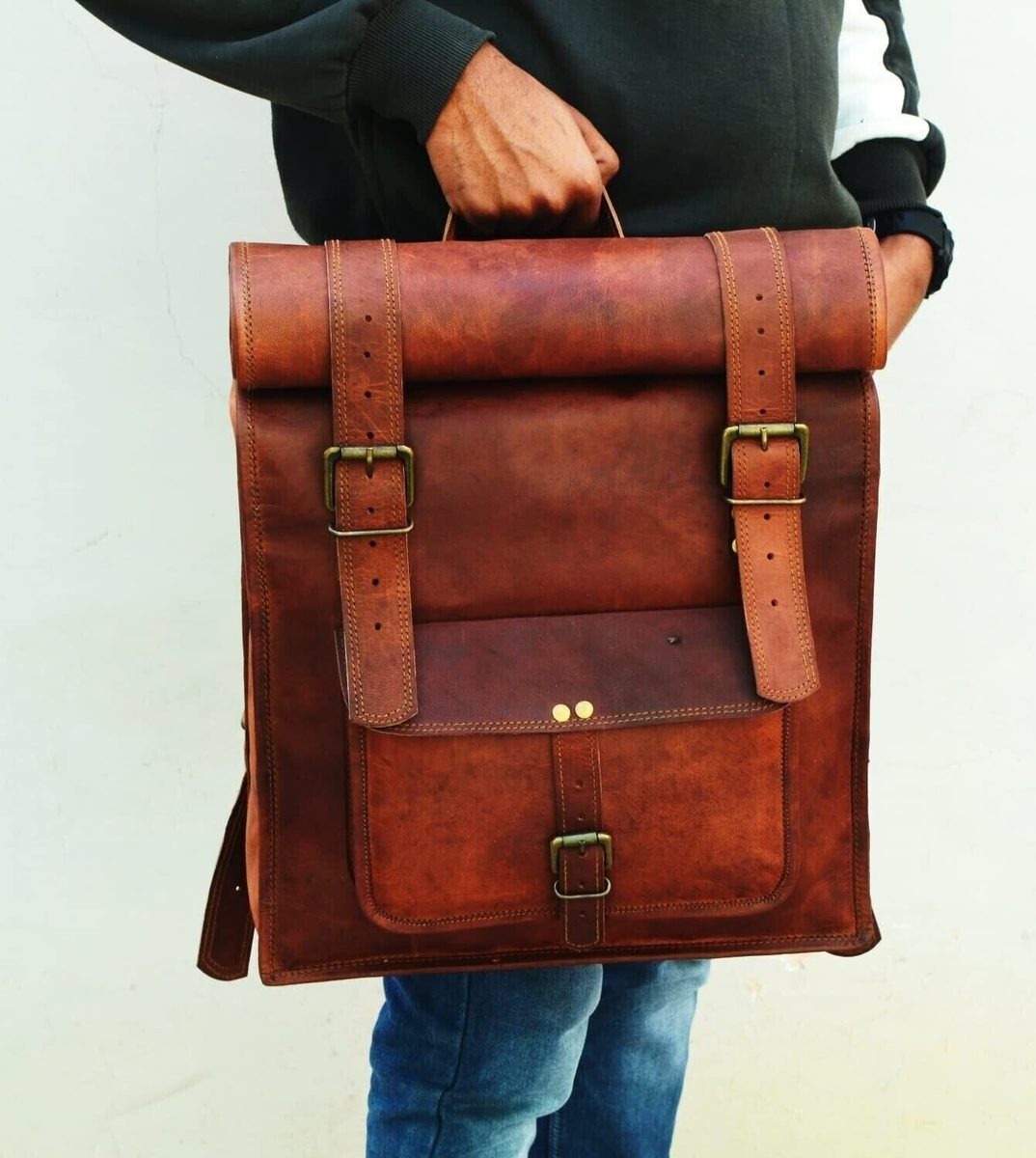 IndiFash - 14*24 Inch 100% Genuine Roll Leather Shoulder Backpack | Unisex