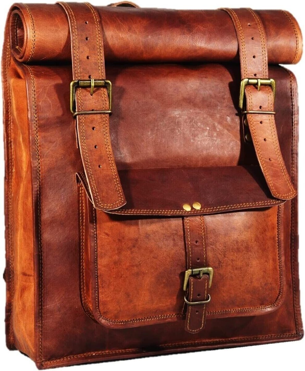 IndiFash - 14*24 Inch 100% Genuine Roll Leather Shoulder Backpack | Unisex thumbnail 2