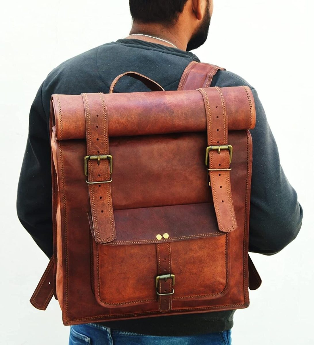 IndiFash - 14*24 Inch 100% Genuine Roll Leather Shoulder Backpack | Unisex thumbnail 3