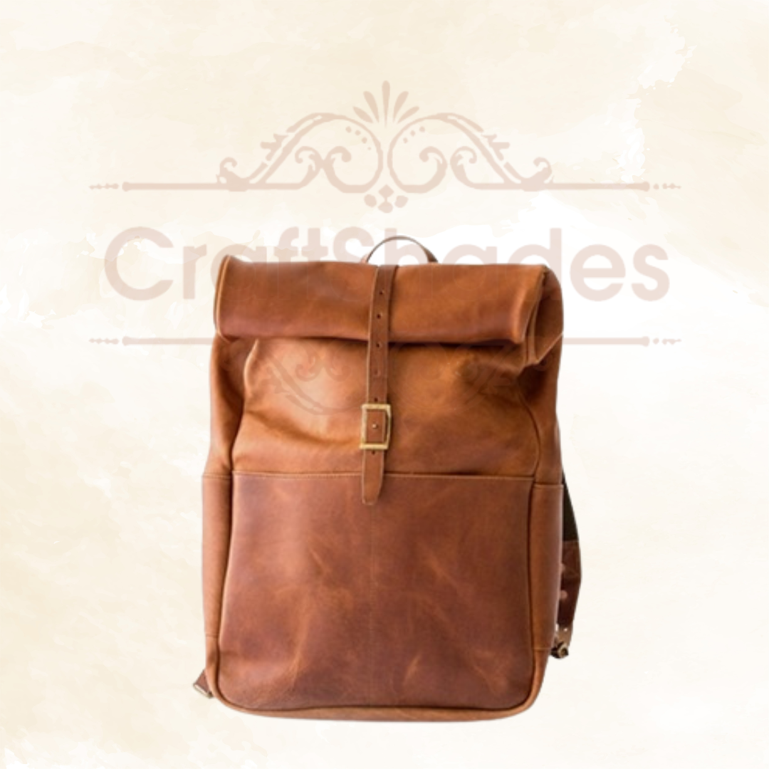 IndiFash - 100% Genuine Roll 13*18 Inch Goat Leather Shoulder Backpack | Unisex thumbnail 2
