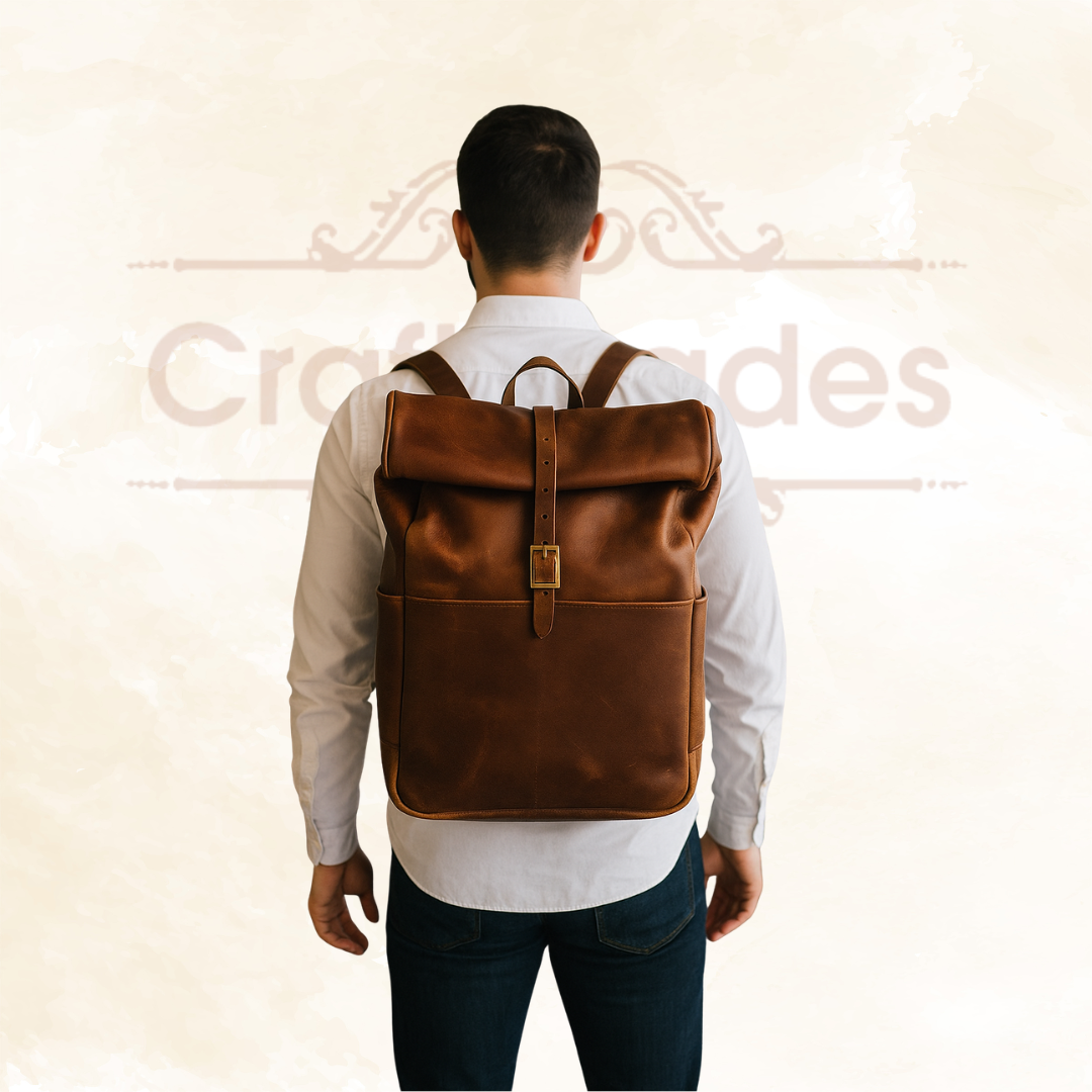 IndiFash - 100% Genuine Roll 13*18 Inch Goat Leather Shoulder Backpack | Unisex thumbnail 3