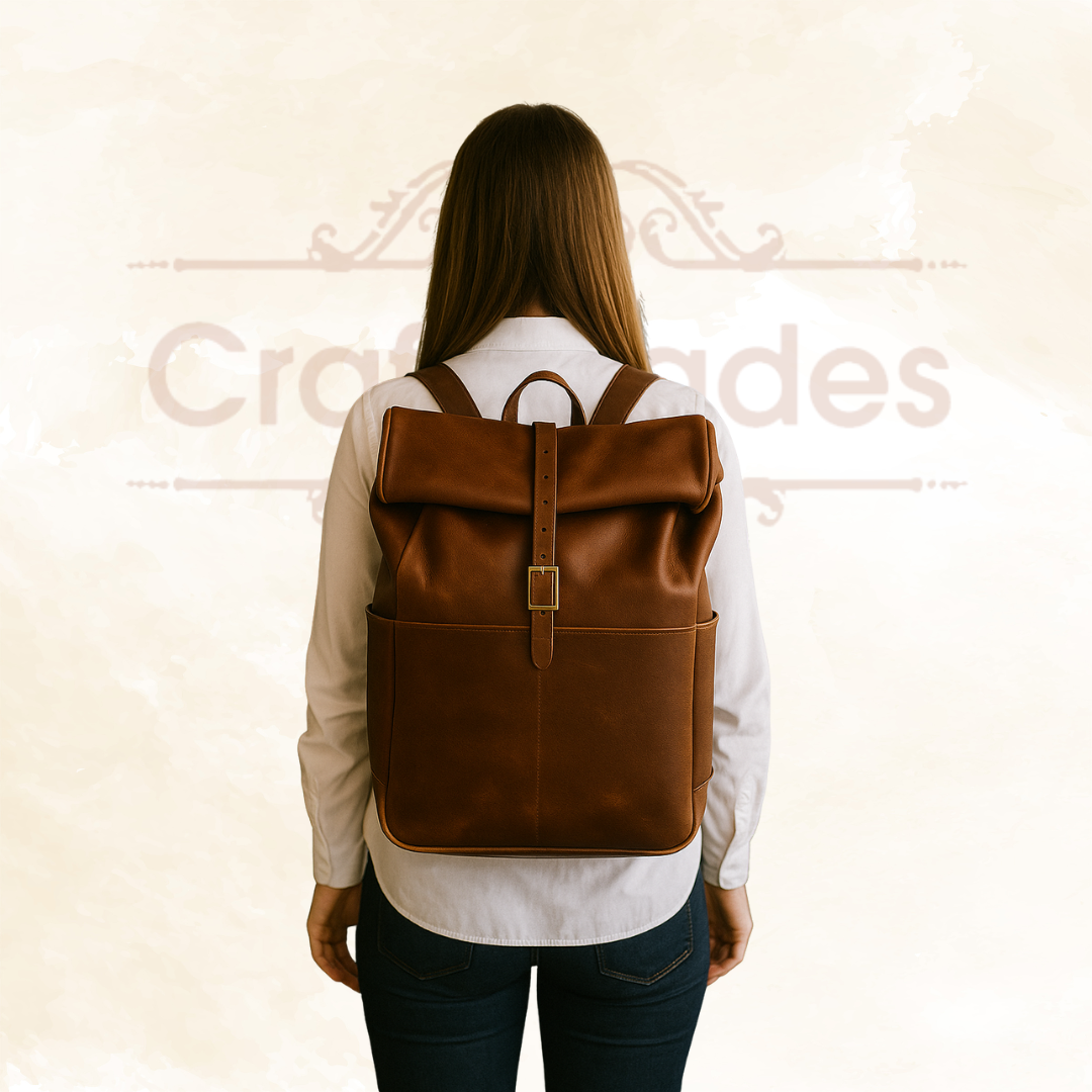 IndiFash - 100% Genuine Roll 13*18 Inch Goat Leather Shoulder Backpack | Unisex thumbnail 4