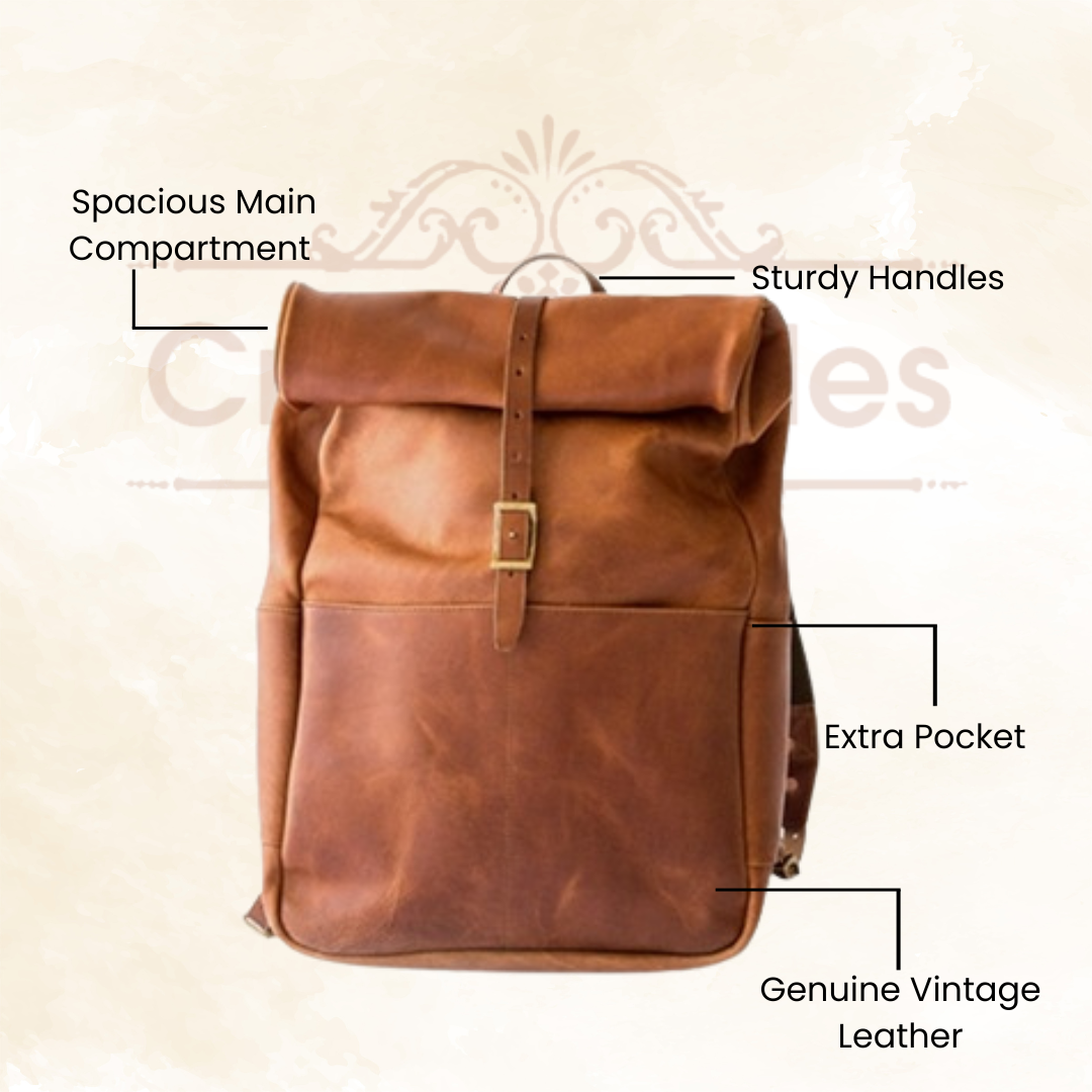 IndiFash - 100% Genuine Roll 13*18 Inch Goat Leather Shoulder Backpack | Unisex thumbnail 5