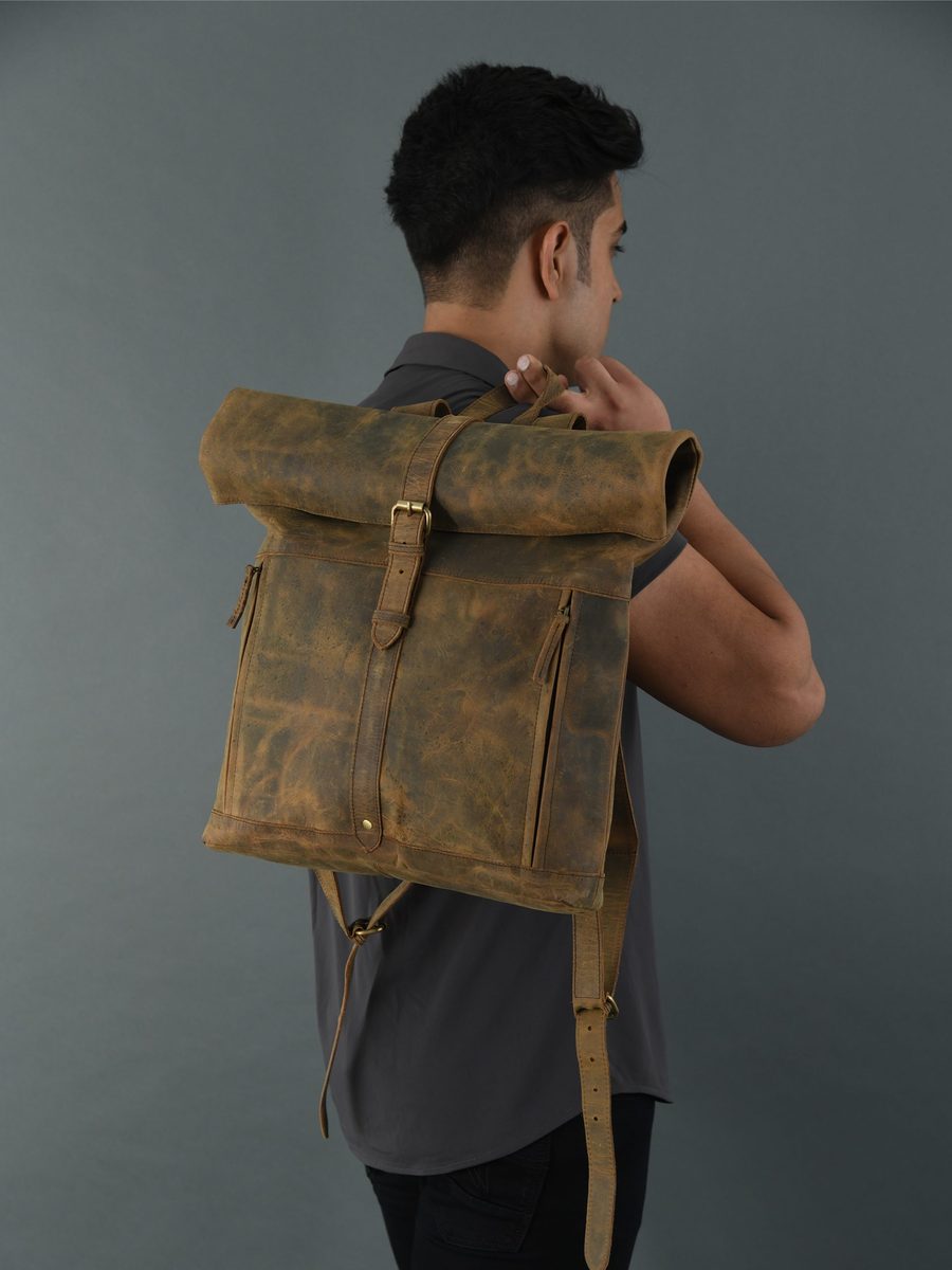 IndiFash Vintage buffalo leather backpack for men’s & womens thumbnail 11