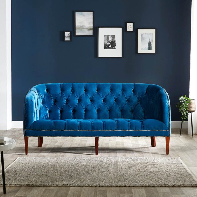 IndiFash Royal Blue Three Seater Chesterfield Sofa