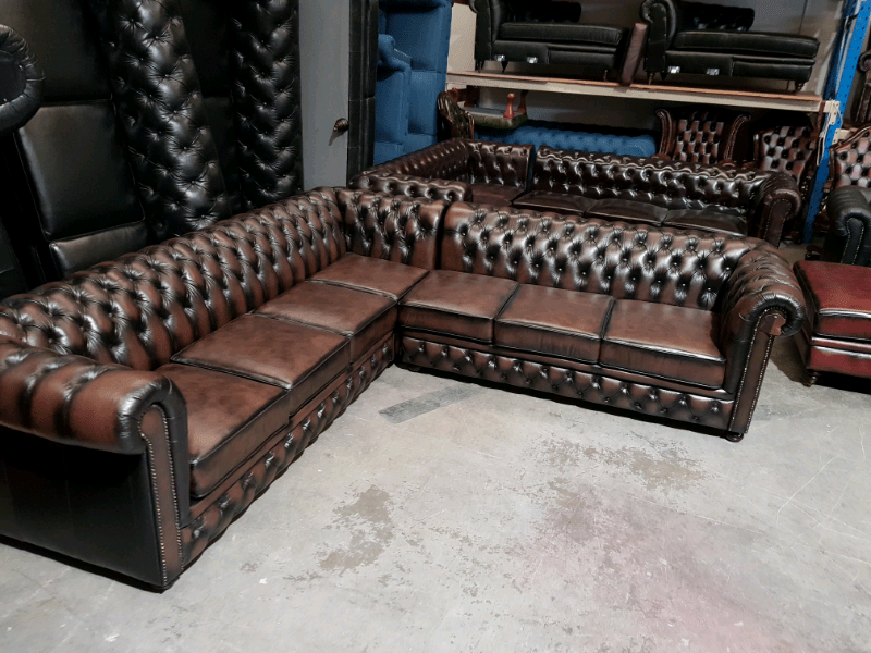 IndiFash Rustic Brown L shape Chesterfield Sofa