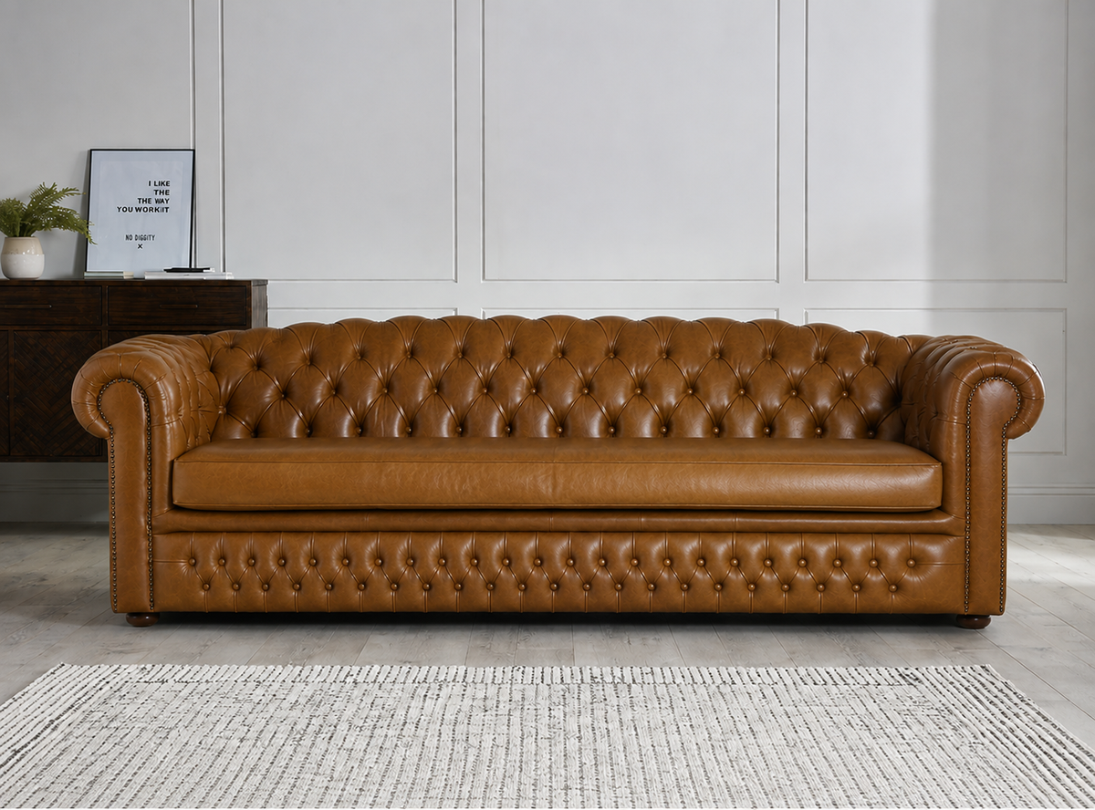 IndiFash Saddle Brown Four Seater Chesterfield Sofa