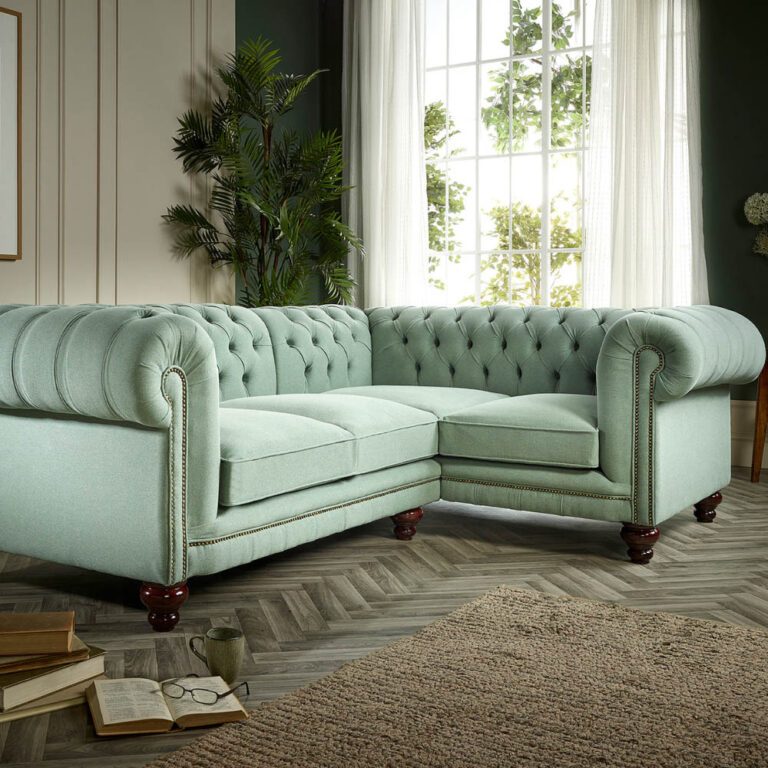 IndiFash Sage Green L Shape Chesterfield Sofa
