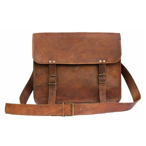 IndiFash - 11*15 Inch | Single Pocket Handcrafted Vintage Goat Leather Laptop Bag Leather Bag | 100% Genuine Leather
