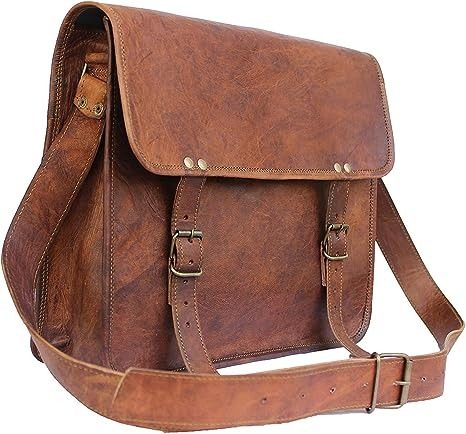 IndiFash - 11*15 Inch | Single Pocket Handcrafted Vintage Goat Leather Laptop Bag Leather Bag | 100% Genuine Leather thumbnail 2