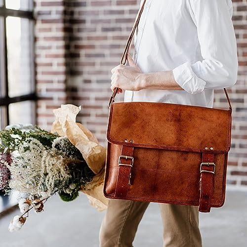 IndiFash - 11*15 Inch | Single Pocket Handcrafted Vintage Goat Leather Laptop Bag Leather Bag | 100% Genuine Leather thumbnail 4