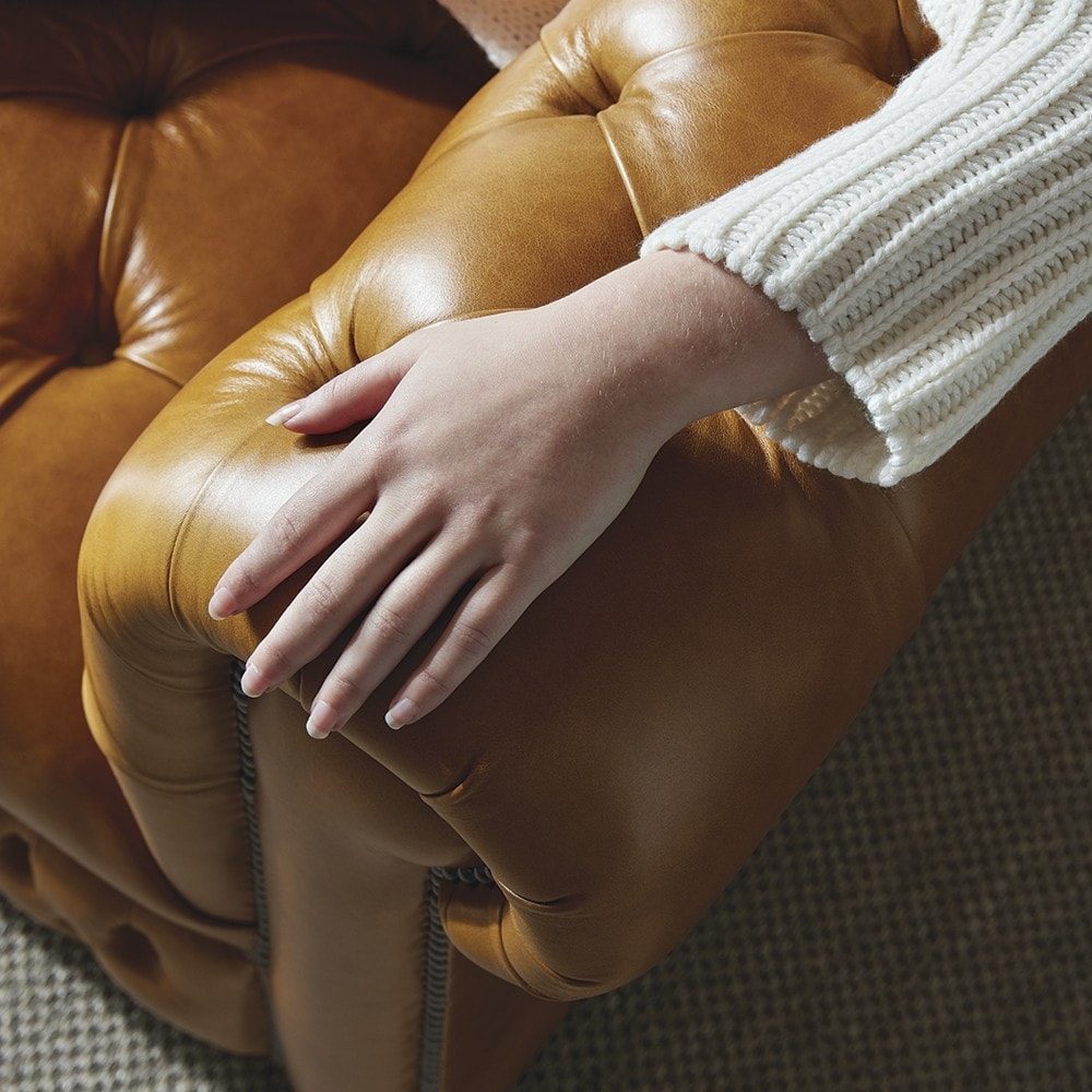 IndiFash Tan L shape Chesterfield Sofa thumbnail 2