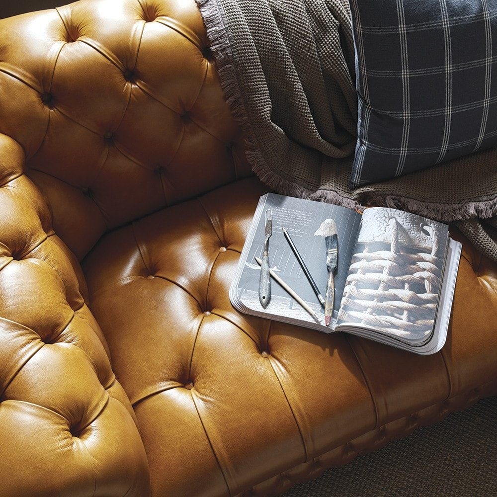 IndiFash Tan L shape Chesterfield Sofa thumbnail 3