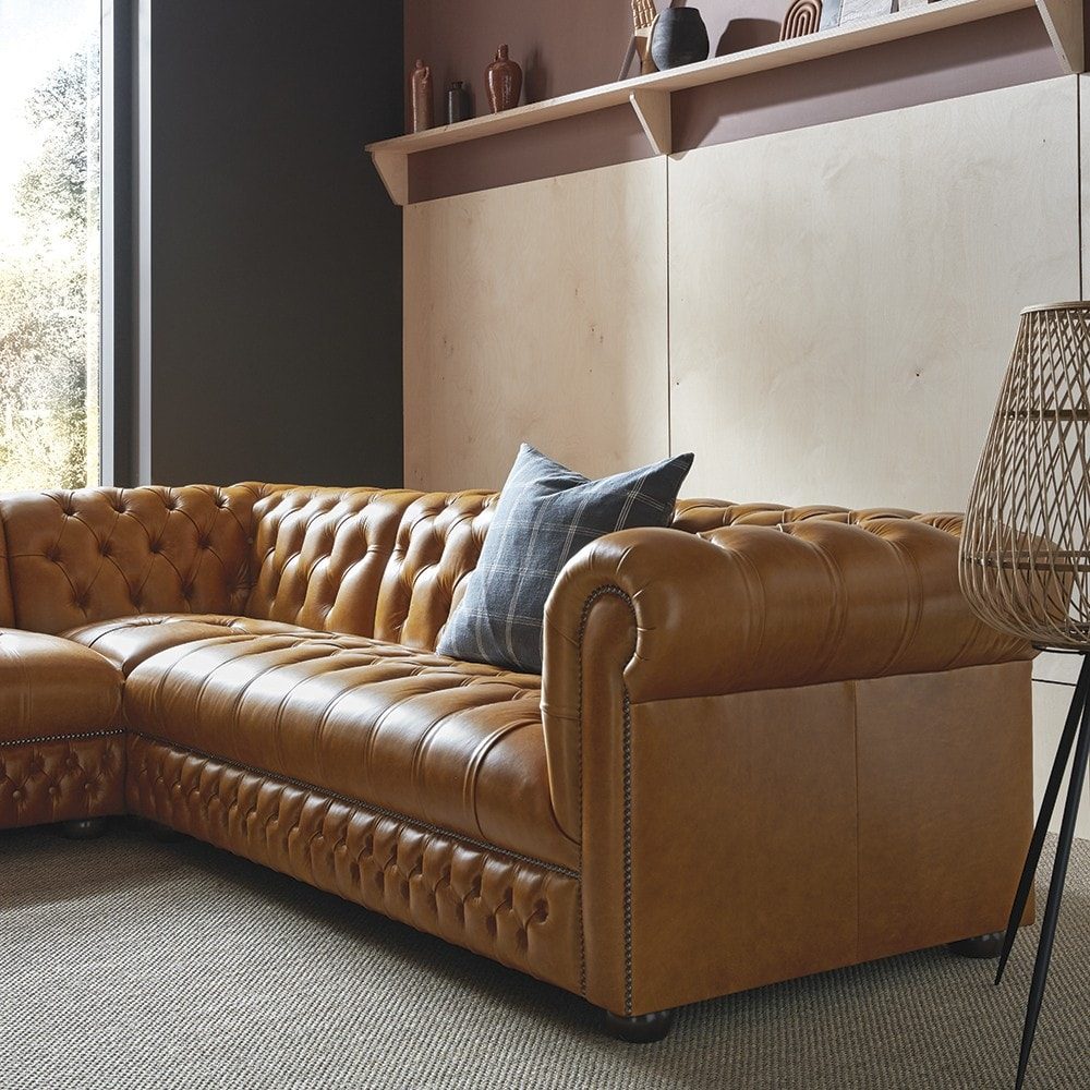 IndiFash Tan L shape Chesterfield Sofa thumbnail 4