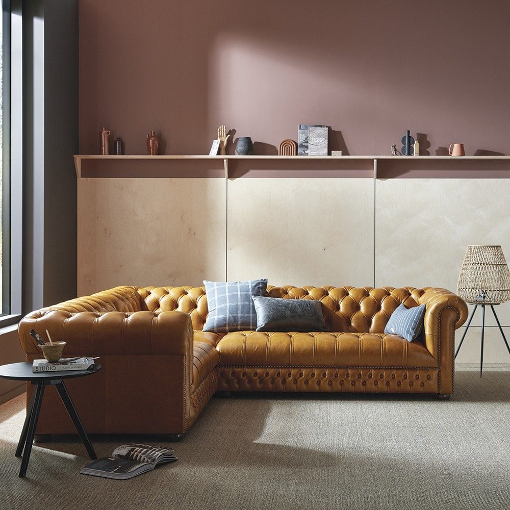 IndiFash Tan L shape Chesterfield Sofa thumbnail 5