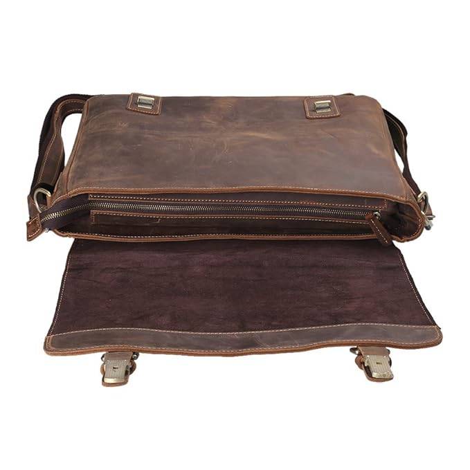 IndiFash -Thick Leather Men’s Retro Travel Shoulder Bag Designer Satchel 13 Inch Laptop Bag Shoulder Bag for Men thumbnail 2