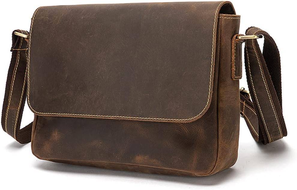 IndiFash -Thick Leather Men’s Retro Travel Shoulder Bag Designer Satchel 13 Inch Laptop Bag Shoulder Bag for Men thumbnail 3