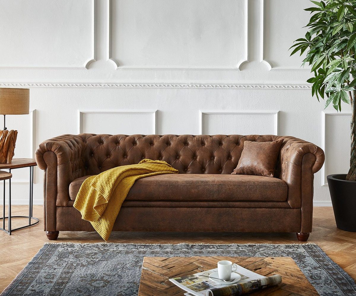 IndiFash Vintage Brown Chesterfield 3 Seater Sofa thumbnail 2