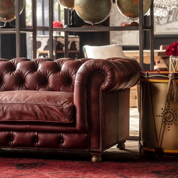 IndiFash Vintage Brown Four Seater Chesterfield Sofa thumbnail 2