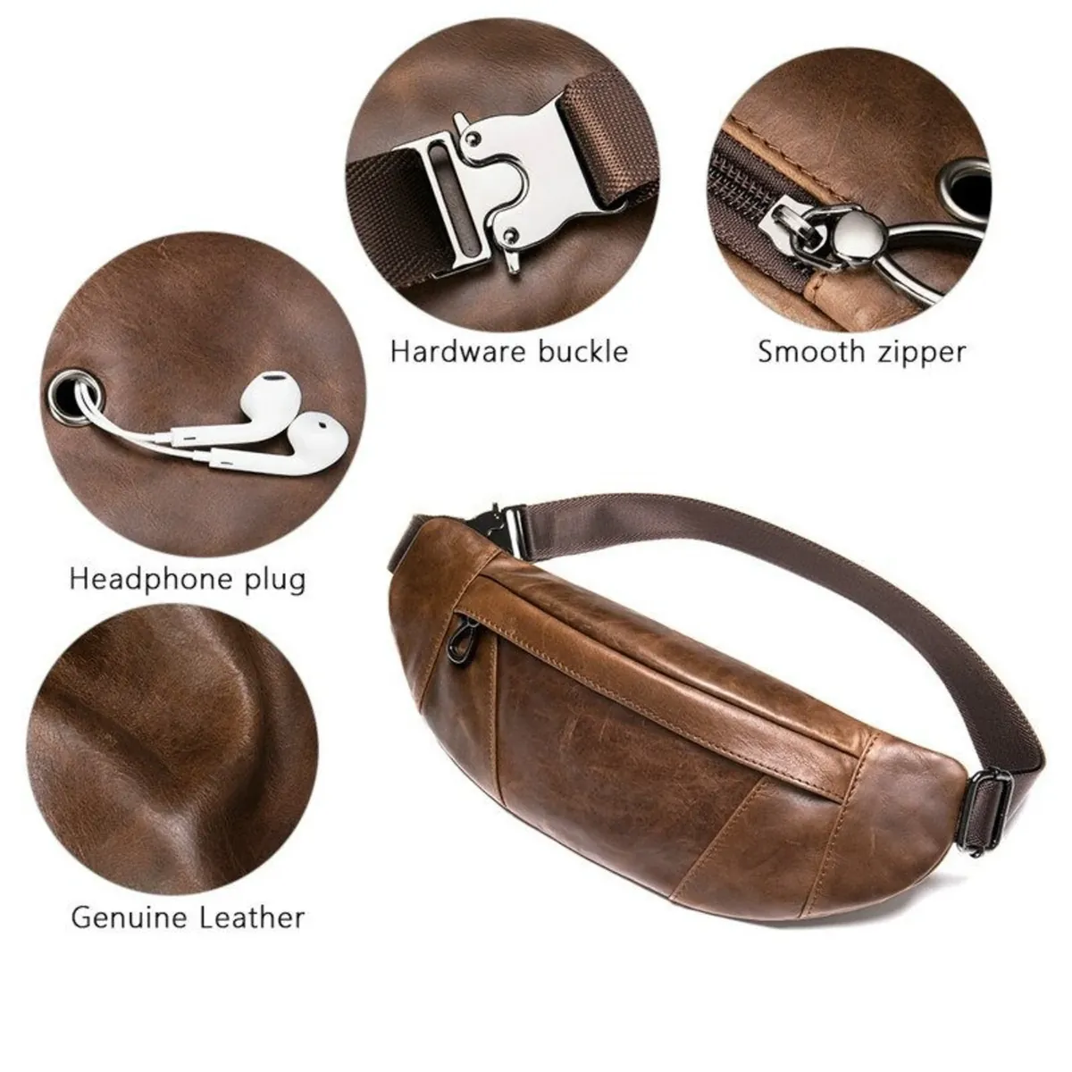 IndiFash Vintage Brown Leather Unisex Fanny Packs Hip Pack Waist Bag thumbnail 3
