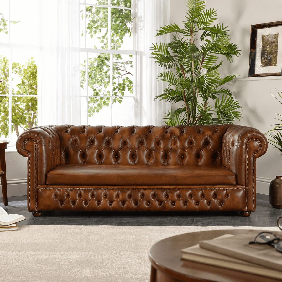 IndiFash Vintage Brown three seater Chesterfield sofa