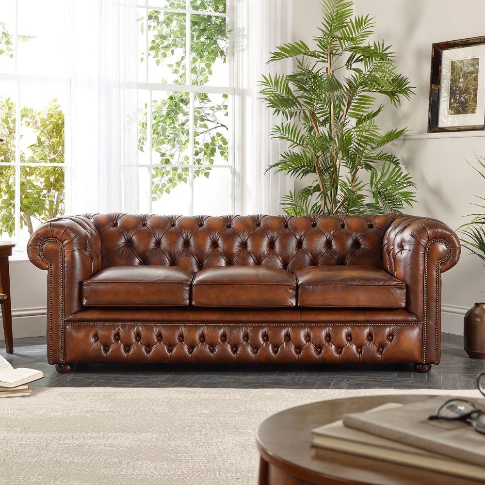 IndiFash Vintage Brown three seater Chesterfield sofa thumbnail 4