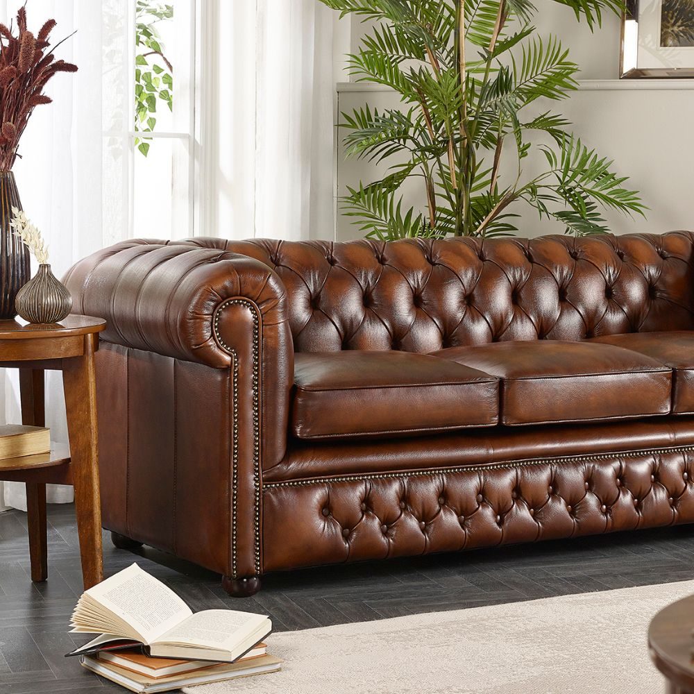 IndiFash Vintage Brown three seater Chesterfield sofa thumbnail 5