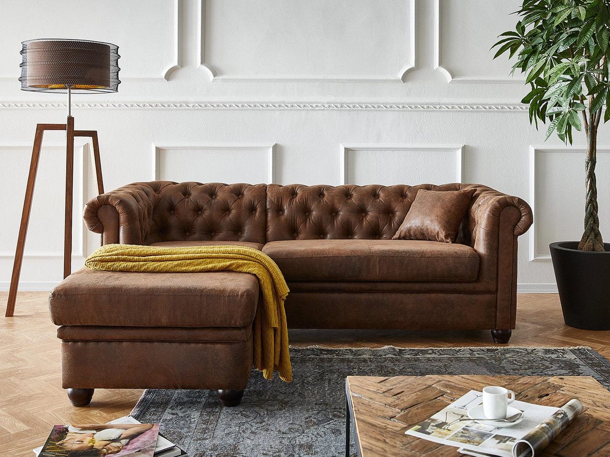 IndiFash Vintage Chesterfield Brown Ottoman Left