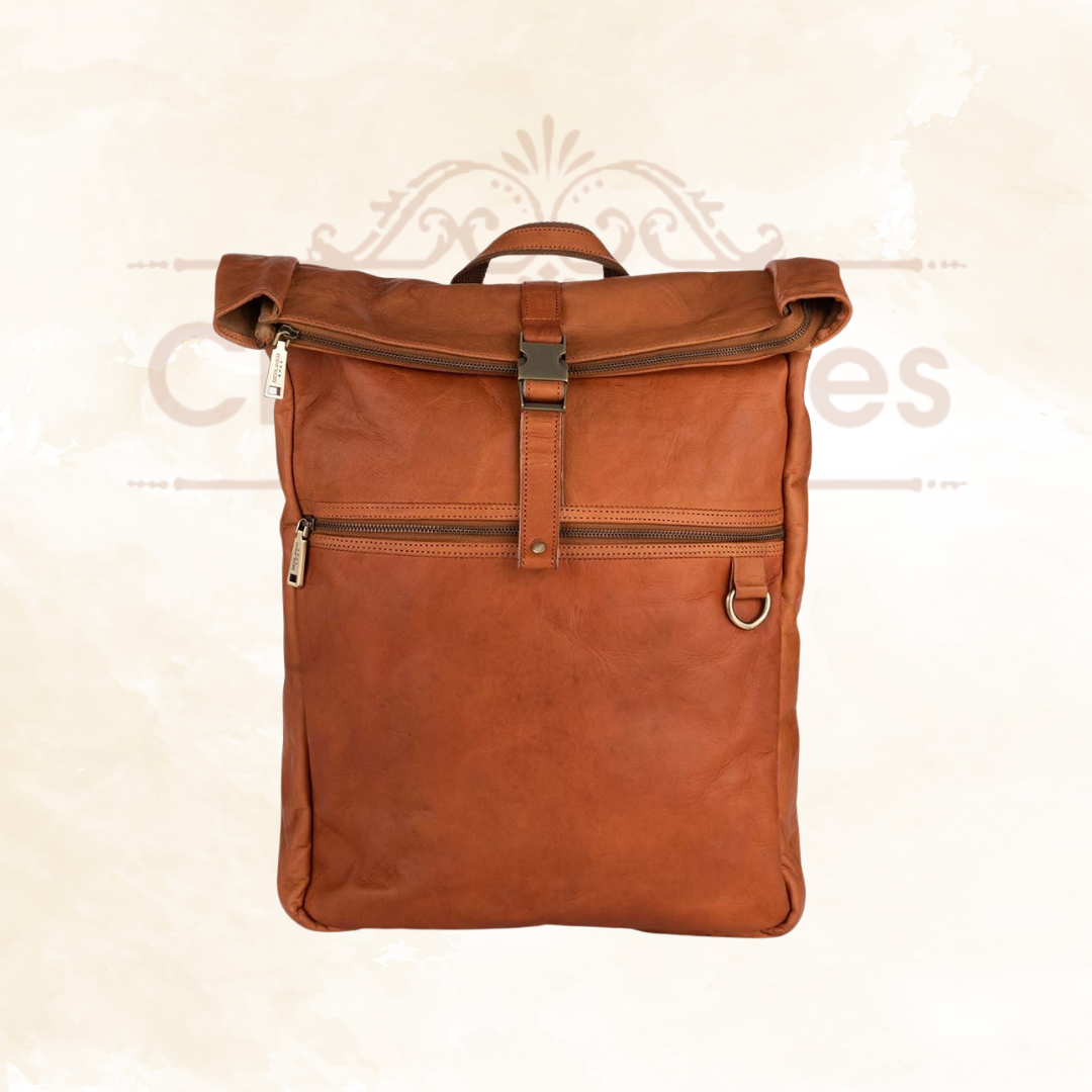 IndiFash Vintage Style Leather Backpack with Snap Buckle Closure thumbnail 2