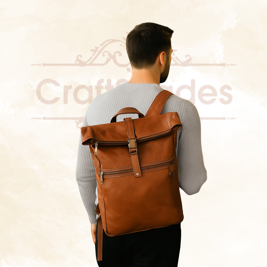 IndiFash Vintage Style Leather Backpack with Snap Buckle Closure thumbnail 3