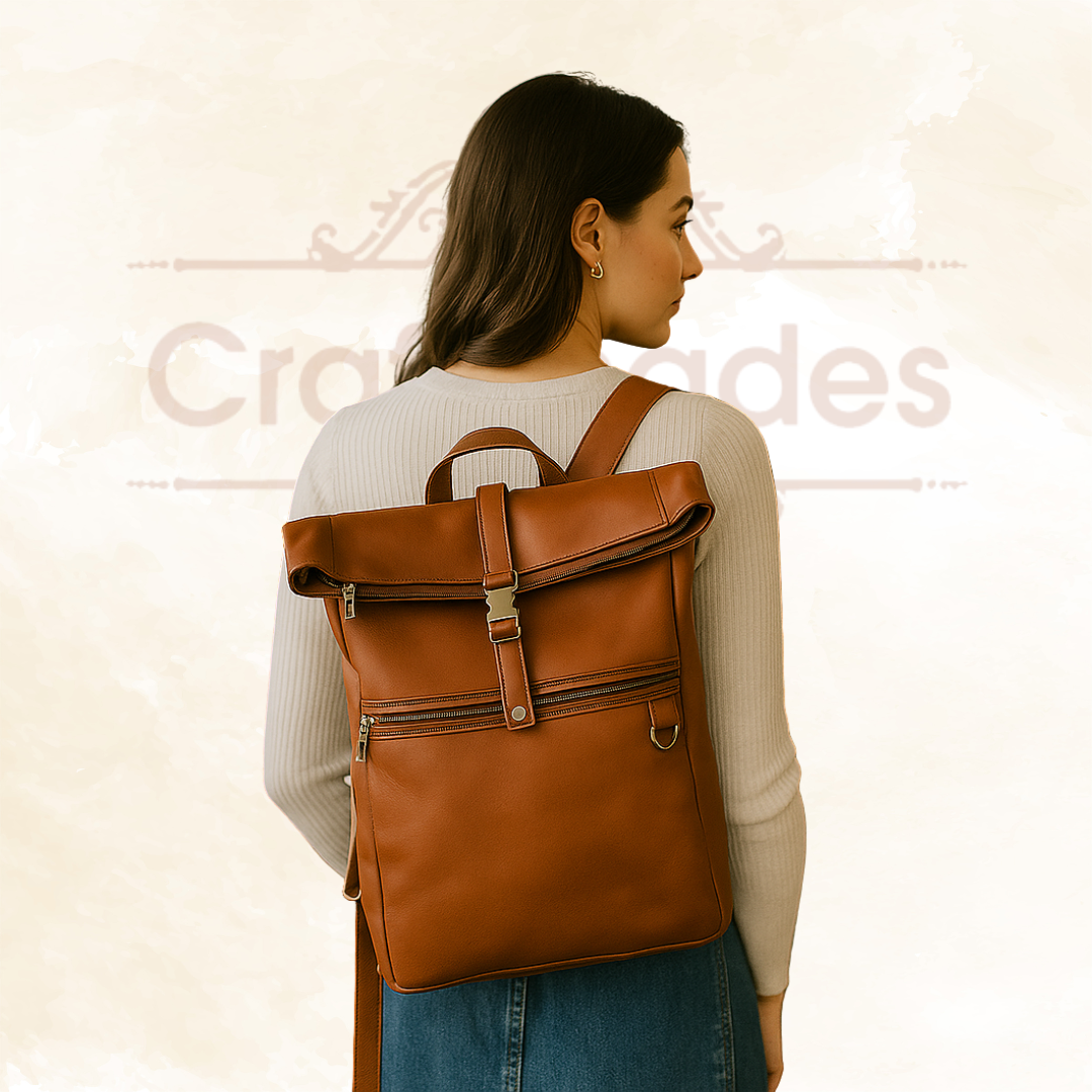 IndiFash Vintage Style Leather Backpack with Snap Buckle Closure thumbnail 4