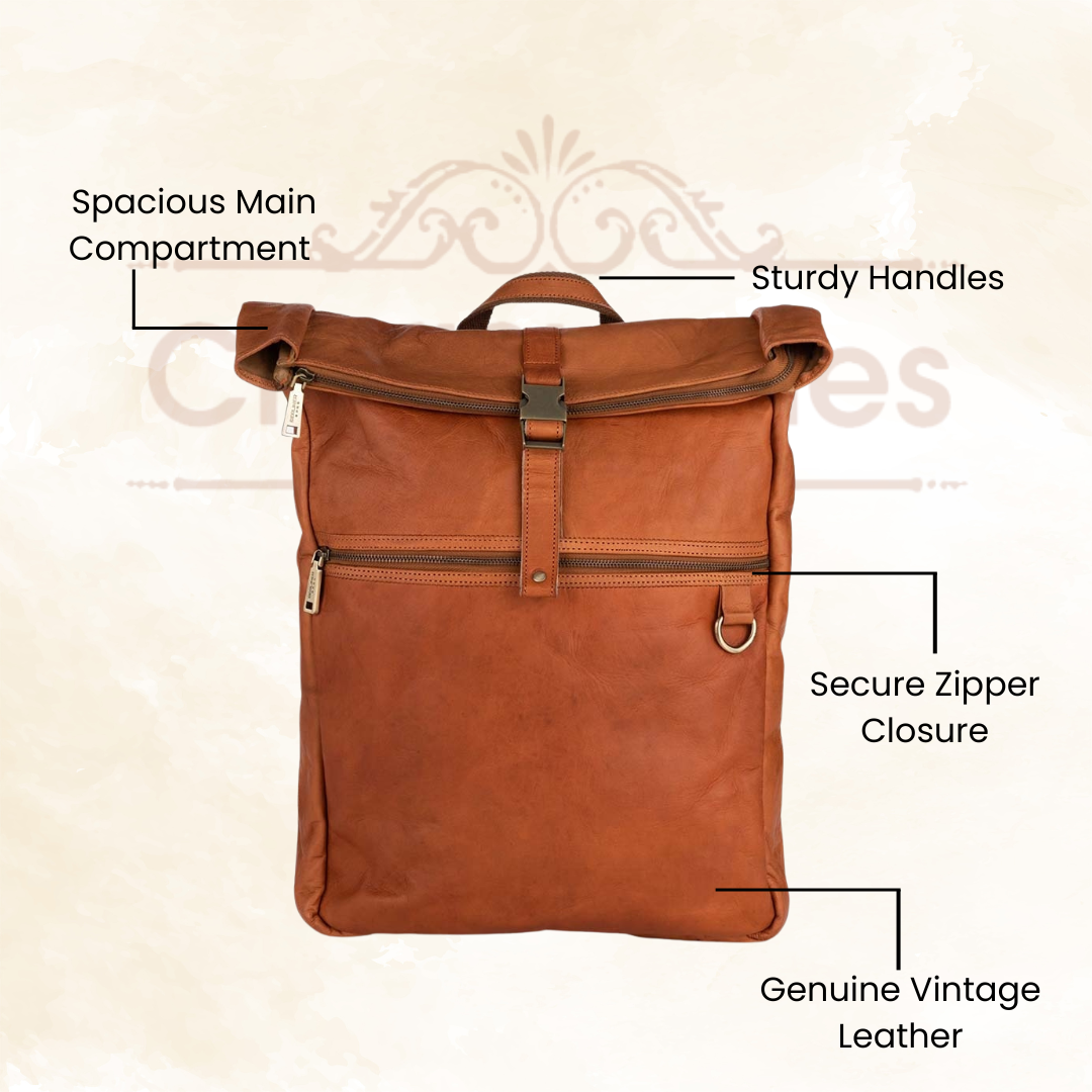 IndiFash Vintage Style Leather Backpack with Snap Buckle Closure thumbnail 5