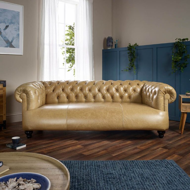 IndiFash Warm Tan Three Seater Chesterfield Sofa