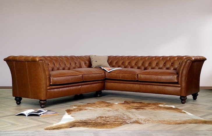IndiFash Whiskey Brown L Shape Chesterfield sofa