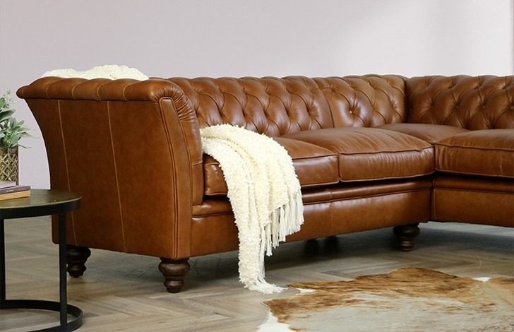 IndiFash Whiskey Brown L Shape Chesterfield sofa thumbnail 2