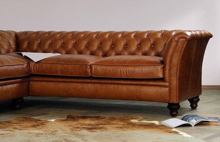 IndiFash Whiskey Brown L Shape Chesterfield sofa thumbnail 3