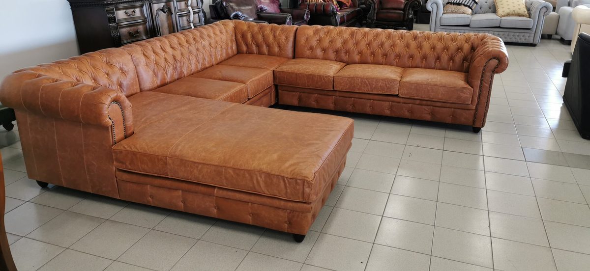 IndiFash Whiskey Brown L shape Chesterfield sofa thumbnail 2