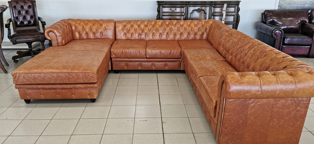 IndiFash Whiskey Brown L shape Chesterfield sofa thumbnail 3