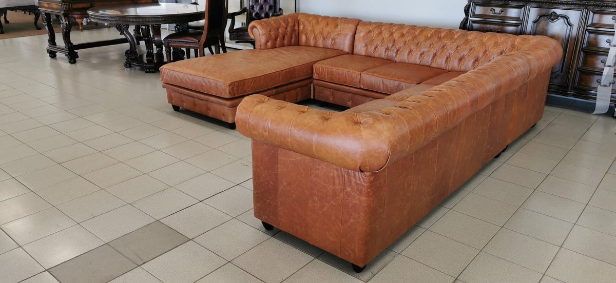 IndiFash Whiskey Brown L shape Chesterfield sofa thumbnail 4