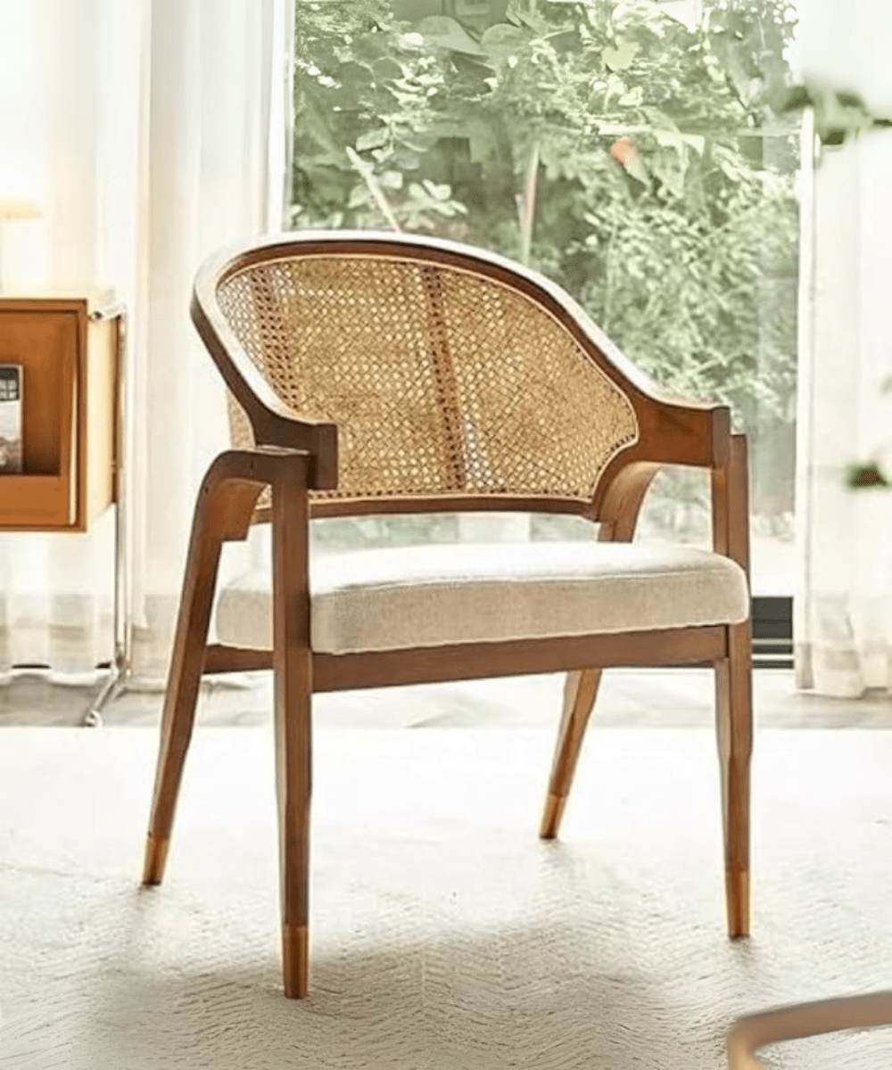 IndiFash Wooden Chair Rattan Arm Chair