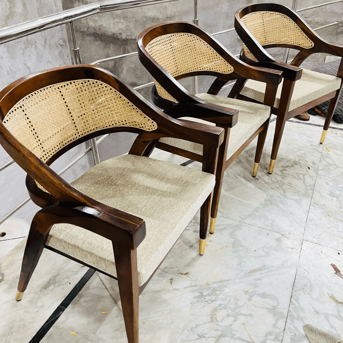 IndiFash Wooden Chair Rattan Arm Chair thumbnail 4