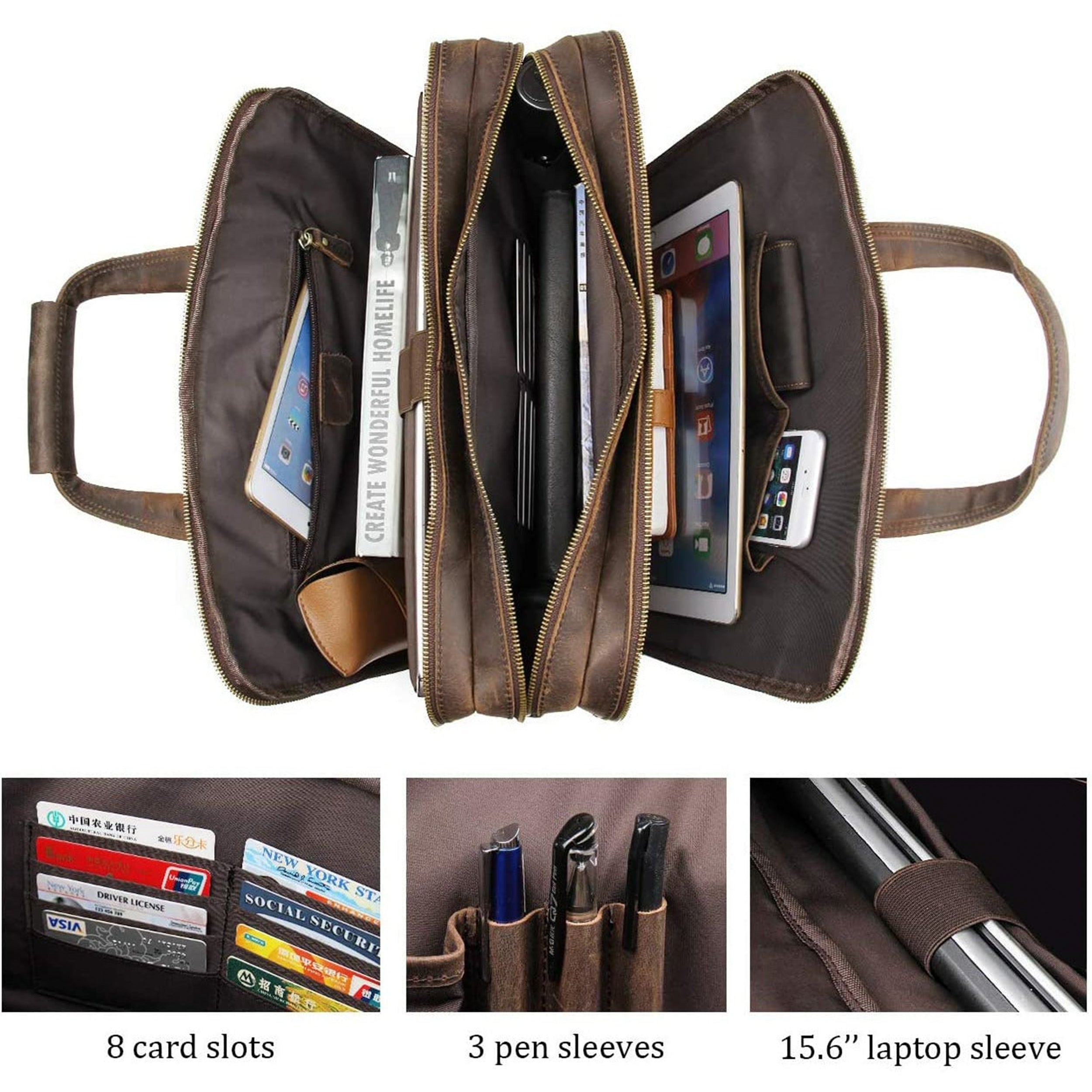 Crazy Horse Leather Briefcase thumbnail 5
