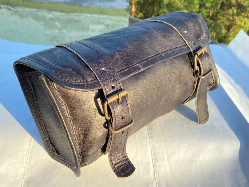 IndiFash Leather Motorcycle Black Side Round bags thumbnail 3