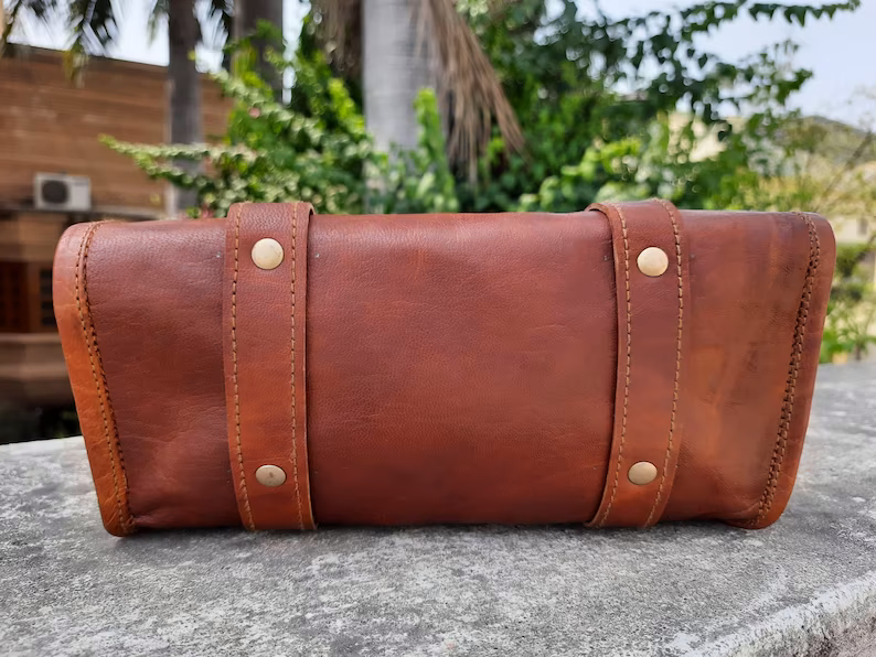 IndiFash Leather Motorcycle Black Side Round bags  (Brown) thumbnail 2