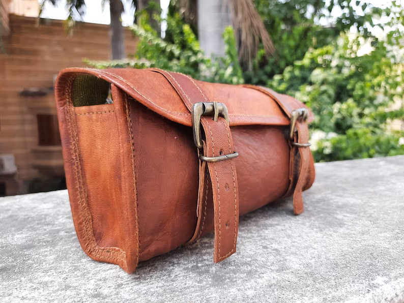 IndiFash Leather Motorcycle Black Side Round bags  (Brown) thumbnail 3