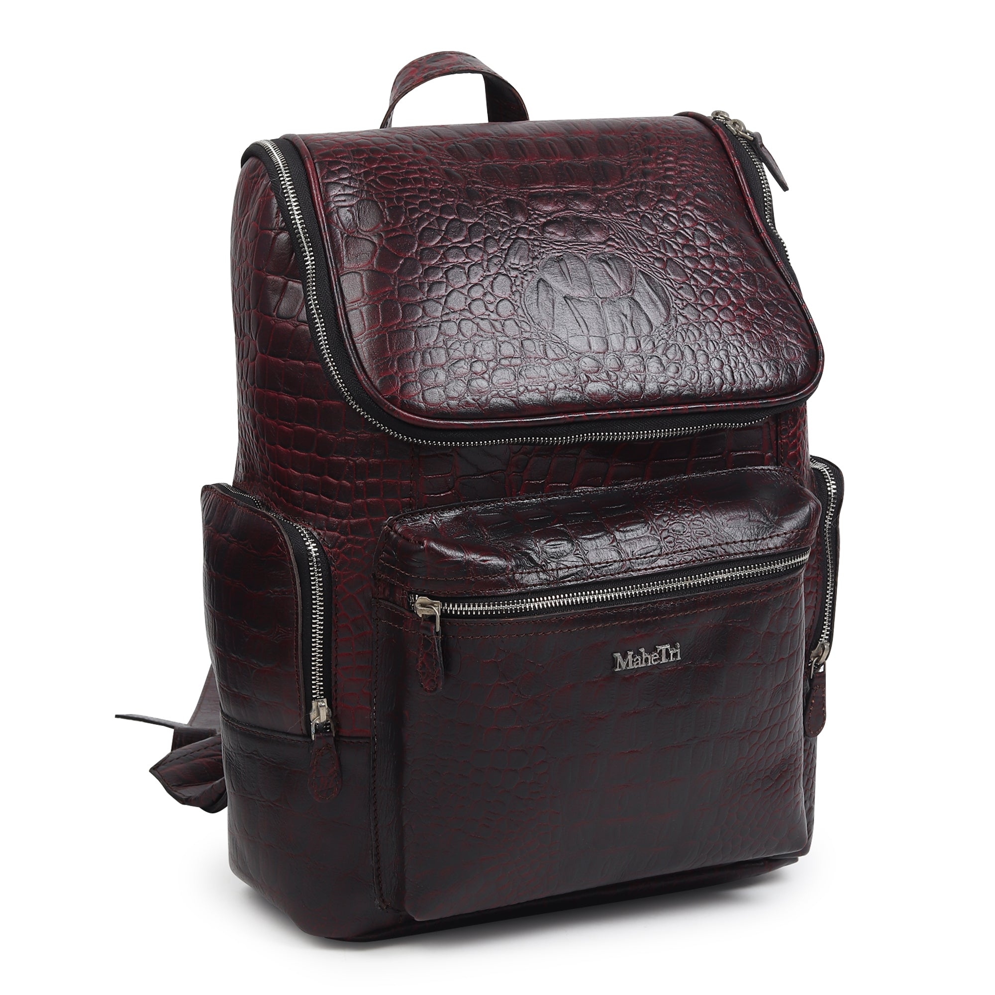 Regal Crocodile Texture Laptop Backpack, Pinkish Red thumbnail 3