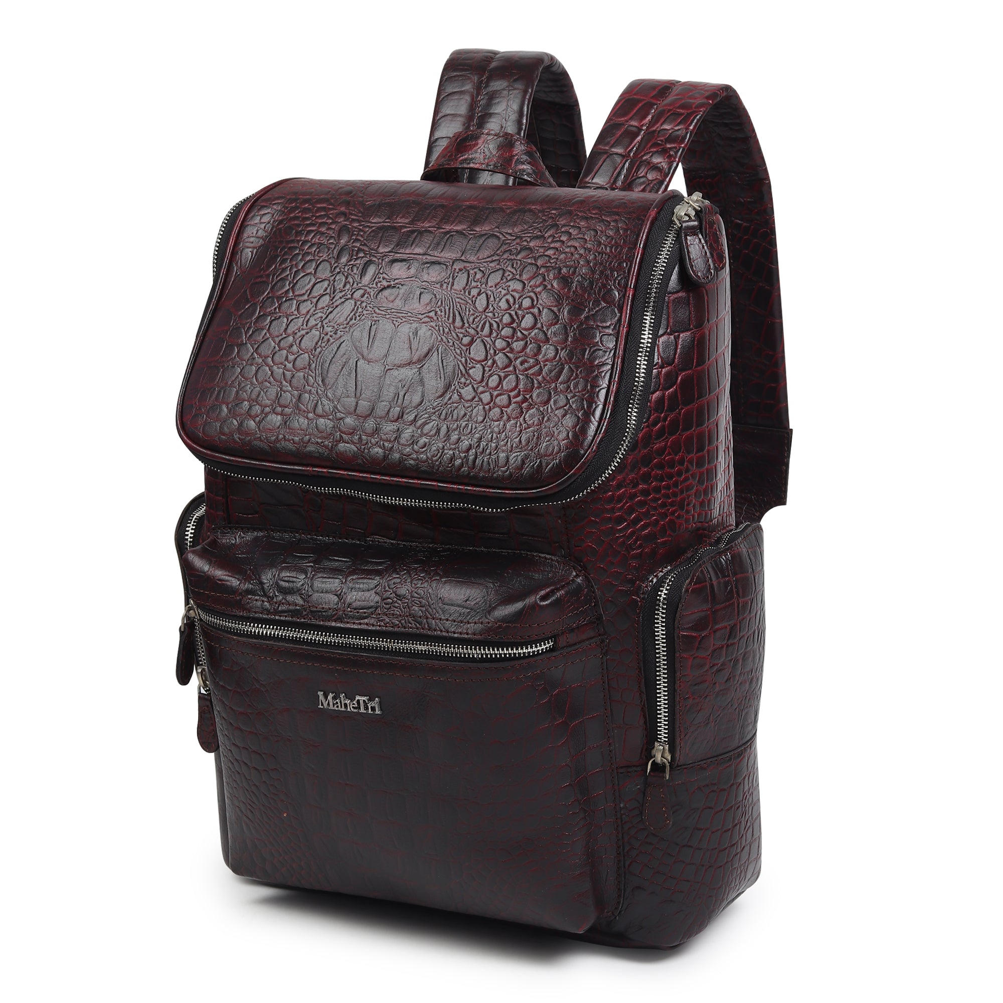 Regal Crocodile Texture Laptop Backpack, Pinkish Red thumbnail 7