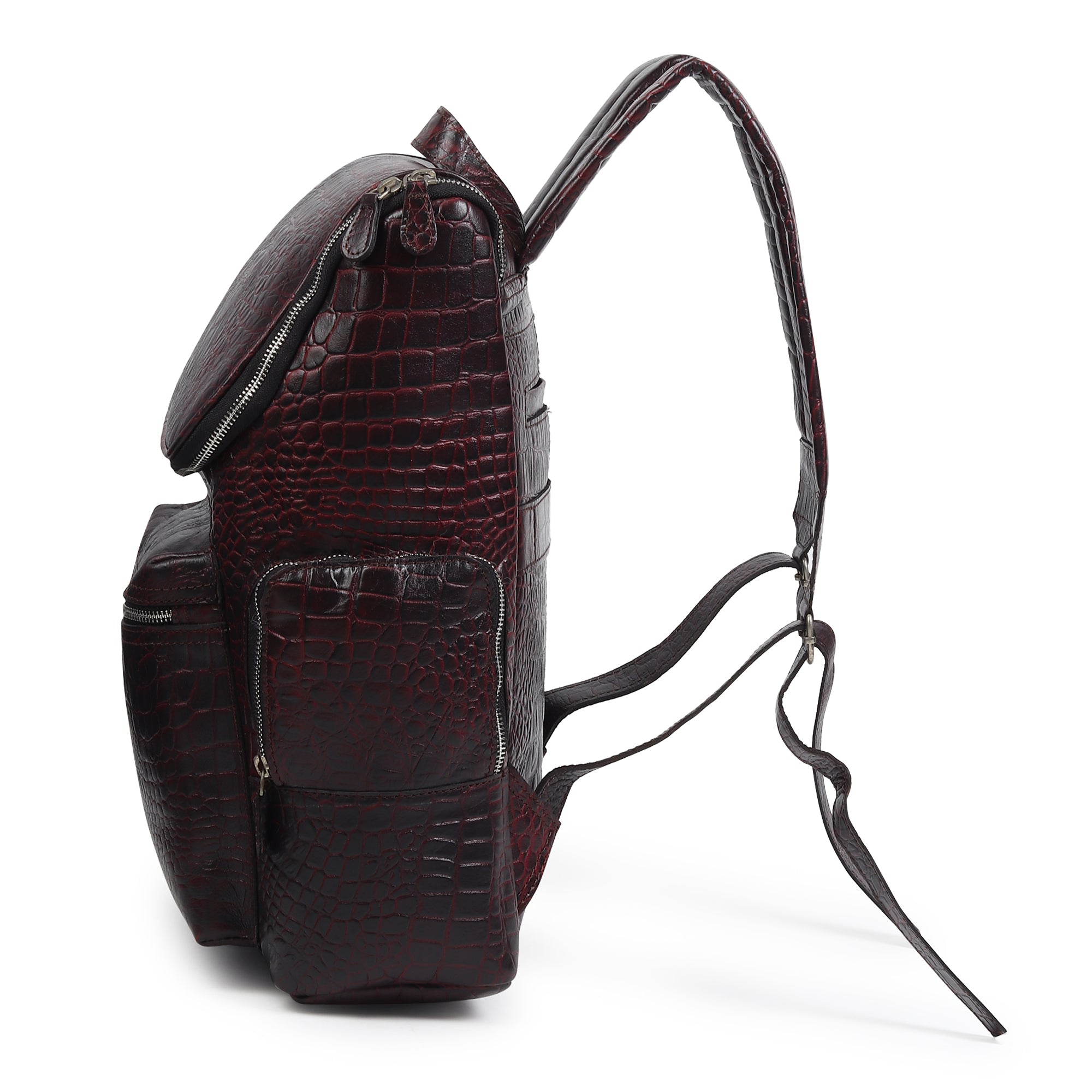 Regal Crocodile Texture Laptop Backpack, Pinkish Red thumbnail 8